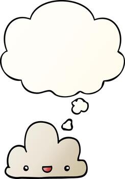cartoon tiny happy cloud and thought bubble in smooth gradient style vector