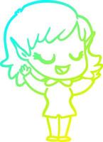 cold gradient line drawing happy cartoon elf girl vector