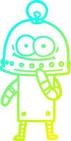 cold gradient line drawing happy carton robot with light bulb vector