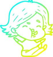 cold gradient line drawing cartoon girl pulling face vector