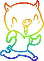 rainbow gradient line drawing happy cartoon pig vector