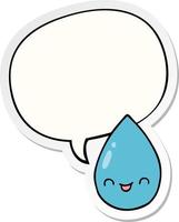cartoon cute raindrop and speech bubble sticker vector