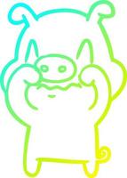 cold gradient line drawing nervous cartoon pig vector