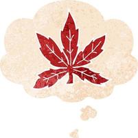 cartoon marijuana leaf and thought bubble in retro textured style vector