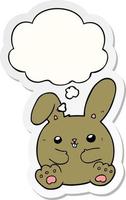 cartoon rabbit and thought bubble as a printed sticker vector