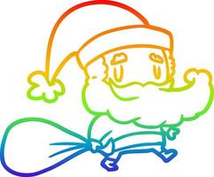 arco iris gradiente línea dibujo santa claus cargando saco de regalos vector