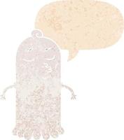 cartoon ghost and speech bubble in retro textured style vector