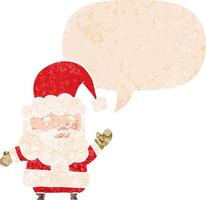 cartoon santa claus and speech bubble in retro textured style vector