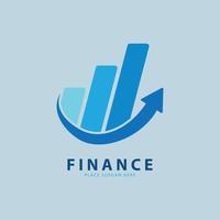 Arrow Financial chart Logo Design Template Vector Icon, Simple Illustration Logo For Financial Company. Blue Background