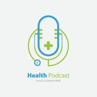 plantilla de logotipo de vector de podcast médico. este diseño utiliza el símbolo del estetoscopio. adecuado para noticias de salud