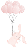 bedårande rosa kanin kanin flyger av rosa ballonger akvarell barnkammare tecknad film png