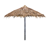 Single beach umbrella parasol made of coconut leaf isolated on transparent background png