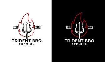 tridente fuego llama barbacoa grill comida logo vector