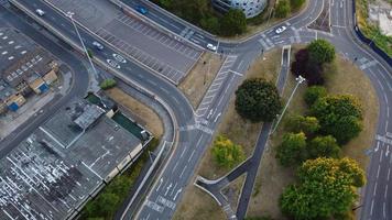 Drone's high angle Aerial view of City Center of Luton Town of England and Train Station photo