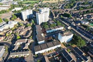 High Angle Drone's View of Luton City Center and Railway Station, Luton England. Luton is town and borough with unitary authority status, in the ceremonial county of Bedfordshire photo