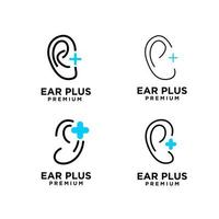 set Ear plus Hearing healthcare clinic Logo Vector