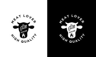 Barbecue Grill food beef and steak Logo vector