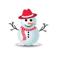 Christmas Snowman PNG with a red hat. Snow falling background with a snowman. Christmas element design with tree branches, a red hat, carrot nose, snowballs, and snowflakes on transparent background.