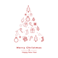 Christmas PNG card design with Christmas tree shape. Xmas white card with red icon elements. Social media banner PNG image on a transparent background.