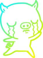 cold gradient line drawing cartoon pig crying vector