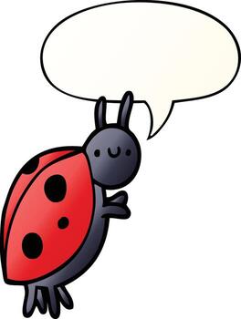 cartoon ladybug and speech bubble in smooth gradient style vector