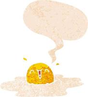 cartoon fried egg and speech bubble in retro textured style vector