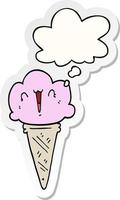 cartoon ice cream with face and thought bubble as a printed sticker vector