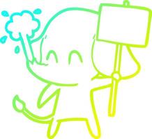 cold gradient line drawing cute cartoon elephant spouting water vector