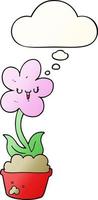 cute cartoon flower and thought bubble in smooth gradient style vector