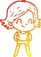 warm gradient line drawing cartoon friendly girl vector