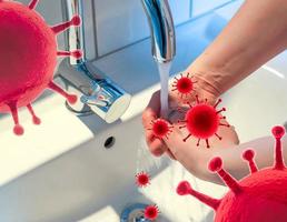 Cleaning and washing hands with soap prevention for outbreak of coronavirus covid-19 photo