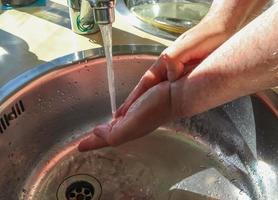 Cleaning and washing hands with soap prevention for outbreak of coronavirus covid-19 photo