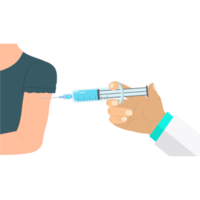 A Doctor gives a vaccine syringe to a patient PNG design. A doctor uses a syringe to give the vaccine to a patient, a PNG image. Vaccination campaign cartoon on transparent background.