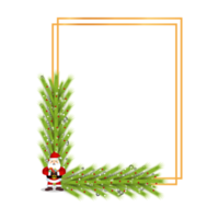 kerst frame png met groene bladeren op een transparante achtergrond. xmas frame afbeelding met een kerstman en rode bessen. Kerst achtergrond decoratie met een gouden frame-elementen.