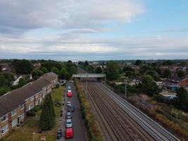 High Angle Aerial View of Train Tracks at Leagrave Luton Railway Station of England UK photo