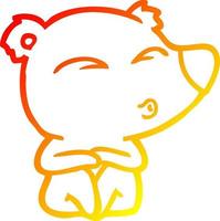 warm gradient line drawing cartoon whistling bear vector