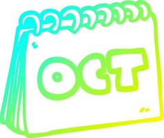 cold gradient line drawing cartoon calendar showing month of october vector