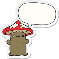 cartoon mushroom and speech bubble sticker vector