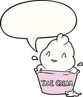 cute cartoon ice cream and speech bubble vector