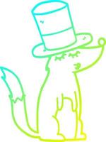 cold gradient line drawing cartoon wolf whistling wearing top hat vector