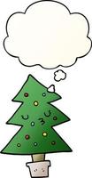 cartoon christmas tree and thought bubble in smooth gradient style vector