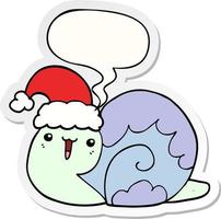 cute cartoon christmas snail and speech bubble sticker vector