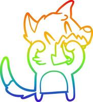 rainbow gradient line drawing laughing fox cartoon vector