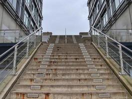 Different outdoor views on concrete, wooden and metal stairways. photo