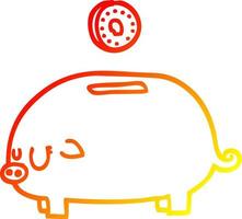 warm gradient line drawing cartoon piggy bank vector