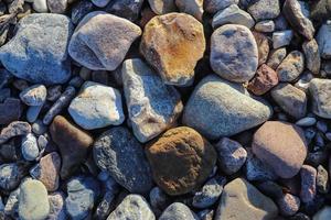 hermosos guijarros de piedra en la playa del mar báltico en el norte de alemania. foto