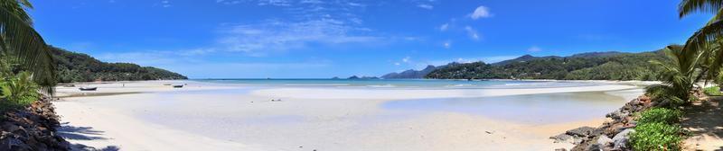 Stunning high resolution beach panorama taken on the paradise islands Seychelles photo