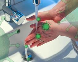 Cleaning and washing hands with soap prevention for outbreak of coronavirus covid-19 photo