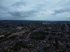 Beautiful Night Aerial View of British City, High Angle Drone's Footage of Luton Town of England UK photo