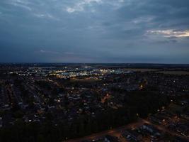 Aerial view high angle footage of Luton Town of England at Night photo